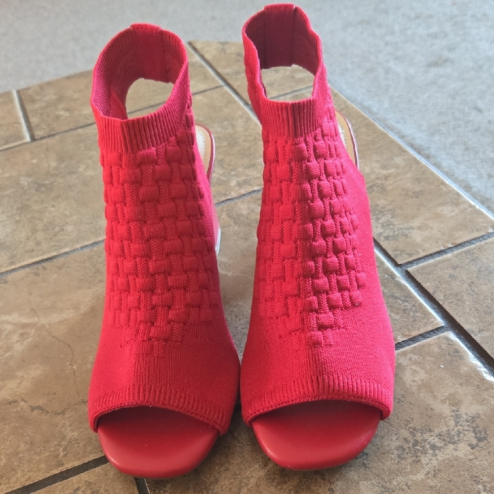 Impo Red Knit Peep-Toe Heels - Picture 4 of 8